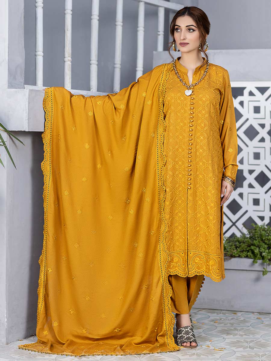 Festive Wear Mustard Color Net Fabric Classy Embroidered
