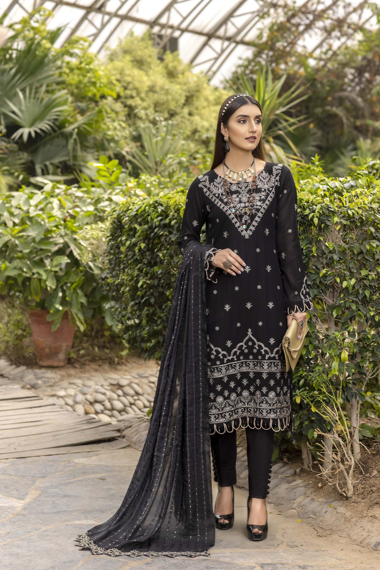 RJ-02 Cotton-Net Fabric with Sequin Embroidered Qos-e-Qaza (Spring